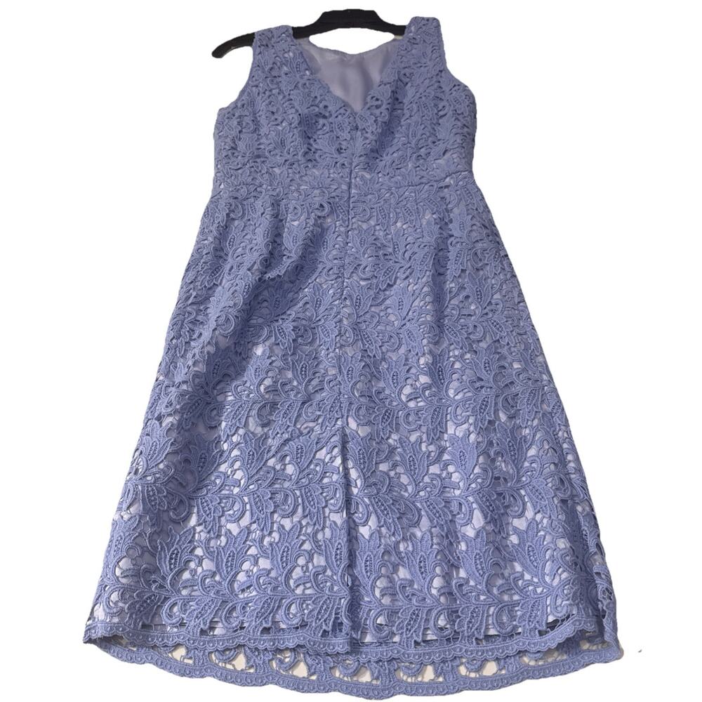 Shoshanna Sierra Lace V-Neck Midi Dress Periwinkle Blue Front Slit Size 4 S